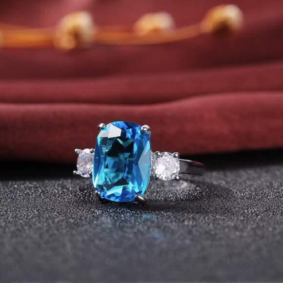 NEW 14k White Gold Blue Sapphire Diamond Ring Oval Cut Ring - Picture 2 of 6